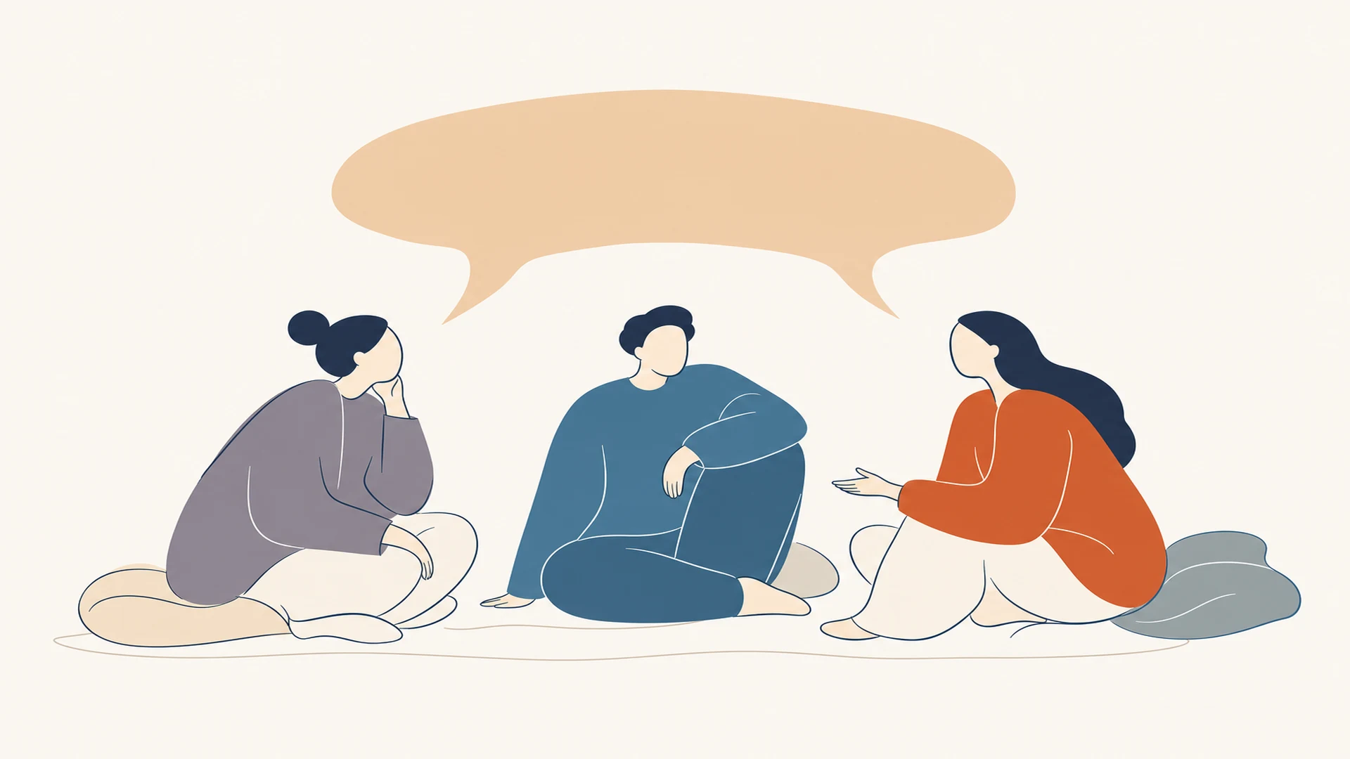 學員練習分享內在導航討論的現代線條情境插畫