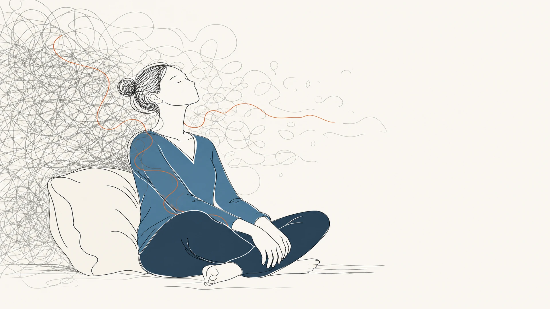 上班族學員下班後在家練習的現代線條情境插畫